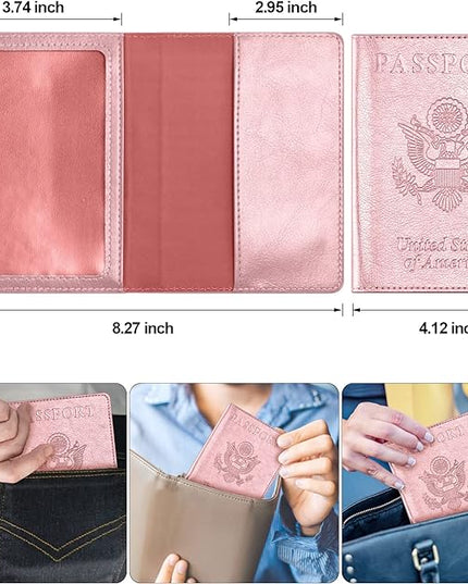 Passport and Vaccine Card Holder Combo, Passport Cover with Vaccine Card Slot, Wallet, Passport Case Holder for Women and Men（AE-Rose gold