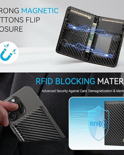 Defencase for Magsafe Wallet Magnetic Card Holder RFID Blocking, Minimalist Phone Wallet for MagSafe Phones and Cases for iPhone 17/16/ 15/14/ 13/12/ Pro/Max/Plus/Air, Carbon Fiber Black