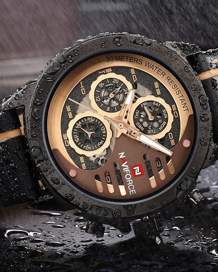 NAVIFORCE Sport Military Watches for Men Waterproof Watch Analog Quartz Leather Band Date Calendar Clock Wristwatch
