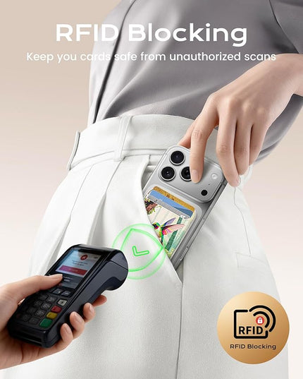 Magnetic Mag-safe Wallet Cell Phone Card Holder for Phone Case with Mag-Safe, Stronger Magnetic RFID Leather Phone Wallet Stick on for iPhone 17/16/15/14/13/12 Series, Fit 3 Cards