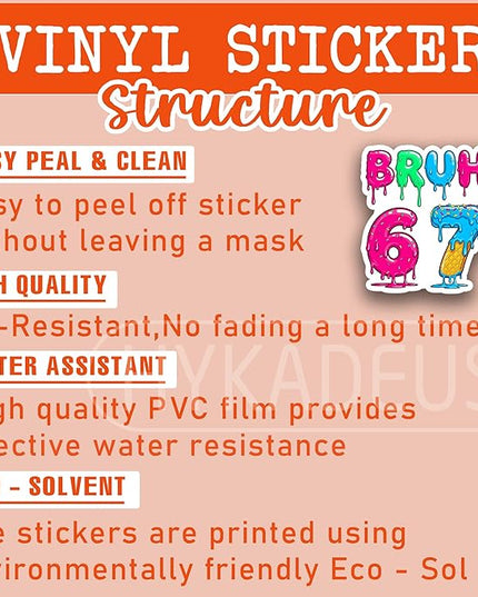 (3Pcs) Bruh 67 Dripping Stickers Funny Six Seven Meme Gen Alpha Slang 6 7 Numbers Vinyl Decals Waterproof for Laptop, Water Bottle, Tumbler, 3" x 2.6"