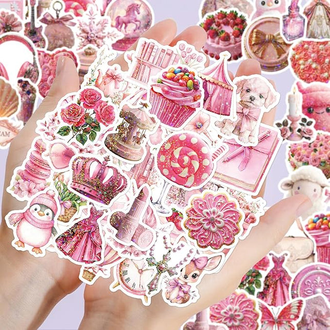 100 PCS Coquette Stickers Pink Aesthetic Stickers Pack, Holographic Thickened Vinyl Cute Stuff Water Bottle Sticker for Girls| Easier to Peel Off| Scratch & Fade Resistant| No Curling| Reusable