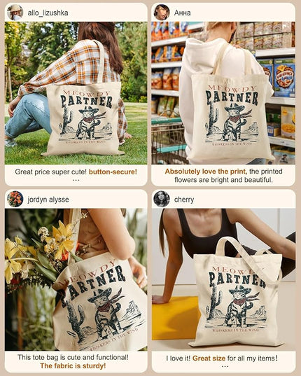 Canvas Tote Bag with Pockets - Aesthetic Reusable Totes for Women Ladies Cute Printed Cloths Canvas Shoulder Bag