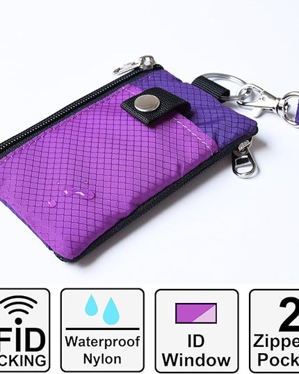 Minimalist RFID Blocking Small Wallet with ID Window,WaterResistant Zip Id Case Wallet with Lanyard Keychain for Cards,Cash,Travel,Women,Men