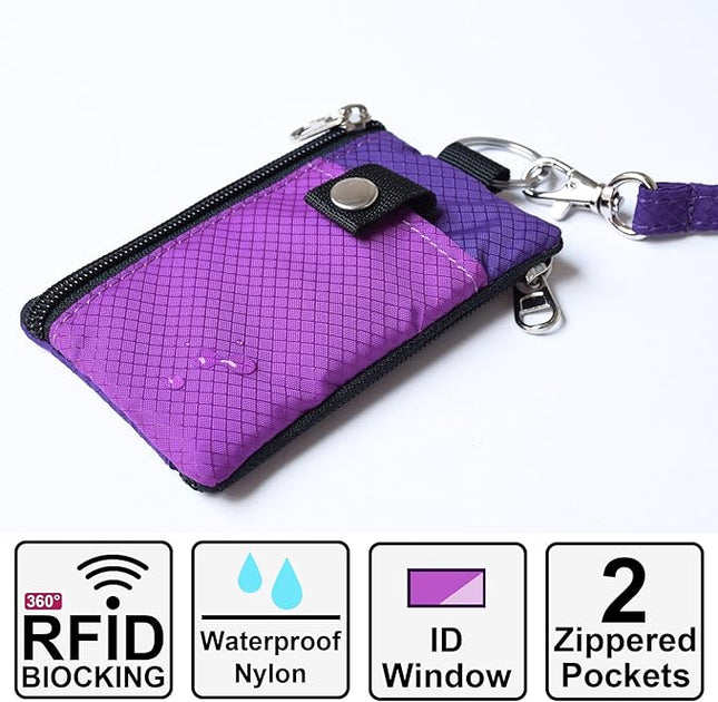 Minimalist RFID Blocking Small Wallet with ID Window,WaterResistant Zip Id Case Wallet with Lanyard Keychain for Cards,Cash,Travel,Women,Men