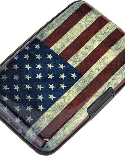 ELFISH Mini RFID Aluminum Wallet Credit Cards Holder Business Card Case Metal ID Case for Men Women (Flag)