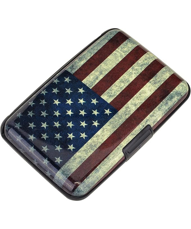 ELFISH Mini RFID Aluminum Wallet Credit Cards Holder Business Card Case Metal ID Case for Men Women (Flag)