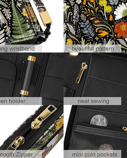 Family Passport Holder Wallet RFID Blocking Document Organizer PU Leather Mulit-purpose Travel Wallet Credit Cards Case for Women Men, Dried Flowers