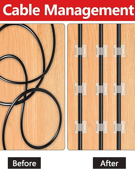 100PCS Cable Clips, Adhesive Wire Clips Organizer Cord Clips Management, Cable Staples Outdoor Strong for Wall, Desk, Christmas Lights, String Lights, Fairy Lights, Clear Glossy, Small