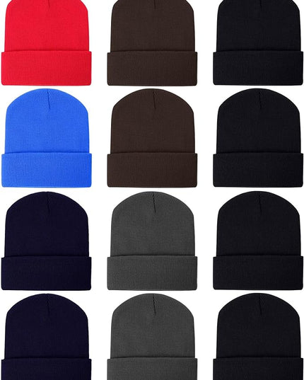 Zhanmai 12 Pack Small Winter Beanie Hats Bulk Warm Knitted Cuffed Skull Cap for Men Women