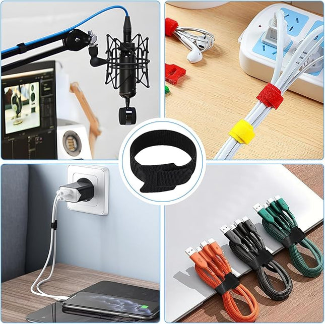 70 PCS 8 inch Cable Ties Reusable Cable Management Adjustable Cable Organizer, Cable Straps, Cord Wraps and Hook Loop Straps for Computer,Gaming, Wire, Desk- Home Office Essentials