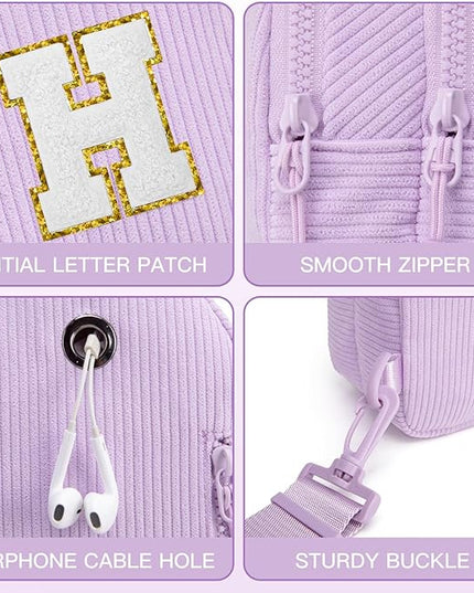Viverte Small Corduroy Sling Bag Initial Crossbody Bag Fanny Pack for Girls Personalized Birthday Gifts for Teen Girls Gifts