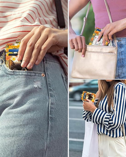 Slim Wallet Credit Card Holder, Cat and Yellow Flower, RFID Wallet Women Cute Small Front Pocket Wallet With Zipper, PU Leather Thin travel RFID Blocking Card Case ID Window,Ladies Gifts