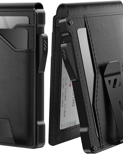 typecase Tactical Wallet for Men Card Holder: Pop Up Card Case, Genuine Leather, Smart, RFID Blocking, Slim, Minimalist, Thin, Front Pocket - 9-13 Card Capacitiy, ID Window, Money Clip (Black)