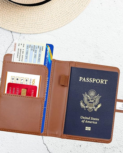 Melsbrinna Premium Leather Passport Holder Covers Case, Waterproof Rfid Blocking Travel Wallet Passport Holder with Pen Holder, Cute Passport Book for Women/Men
