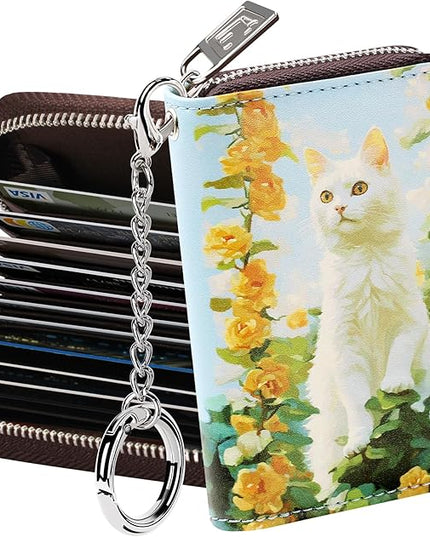 FurArt Zipper Wallet Women, RFID Blocking Credit Card Wallet, Business Card Holder, Compact Size KeyChain Wallet