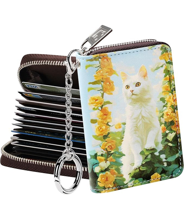 FurArt Zipper Wallet Women, RFID Blocking Credit Card Wallet, Business Card Holder, Compact Size KeyChain Wallet