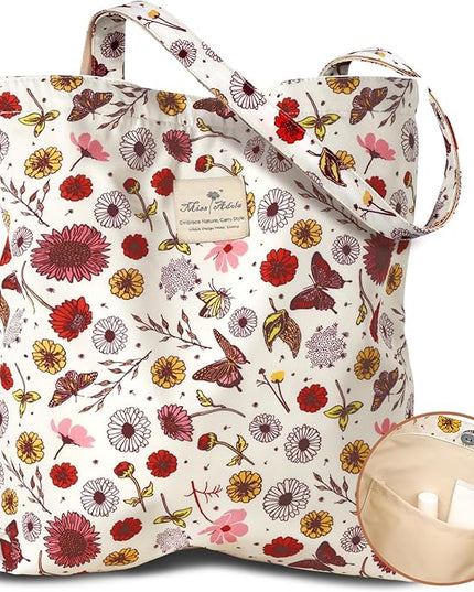 Aesthetic Cotton Tote Bag for Women - Reusable Shoulder Bag with Buckle Fabric Bag for Gym, Travel, Work