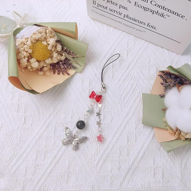 1-4PCS Cute Phone Charms Aesthetic Y2K Cell Phone Charms Strap Strawberry Butterfly Star PhoneCharm Y2K Accessories for Bag Keychain Airpods Camera Pendants Decor
