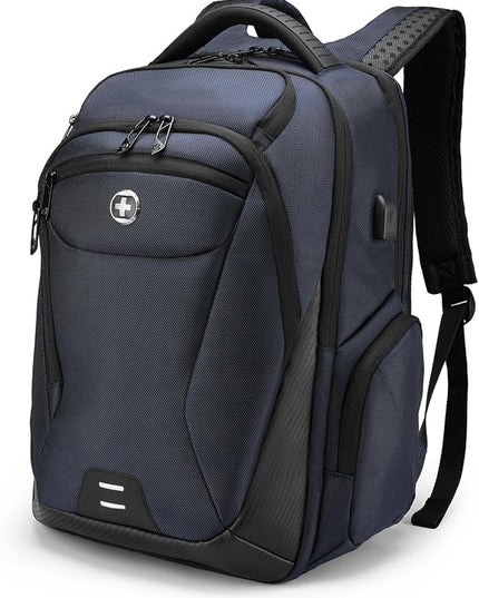 Swissdigital Design Men's Laptop Backpack for College and Business Travel with Integrated USB Charging Port and RFID Protection Fits Laptops up to 15.6 inch, Blue | SD1695-12