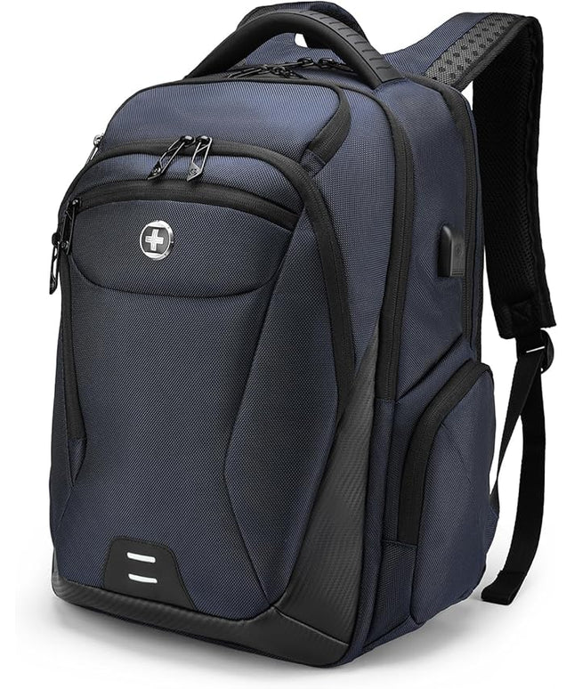 Swissdigital Design Men's Laptop Backpack for College and Business Travel with Integrated USB Charging Port and RFID Protection Fits Laptops up to 15.6 inch, Blue | SD1695-12
