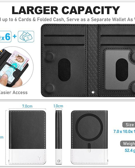 TUCCH for Magsafe Card Holder with Clear ID Window, Fit 6 Cards, RFID Blocking PU Leather Men Women Magnetic Phone Wallet for iPhone 17/16/15/14/13/12/Plus/Air/Pro/Pro Max Series, Black & White