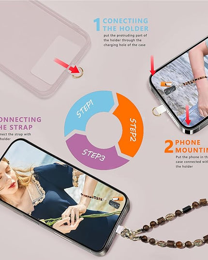 Marble Beaded Phone Wrist Strap,Detachable Phone Bracelet Strap with Tether Tab,Hands-Free Wristlet Strap (Brown)