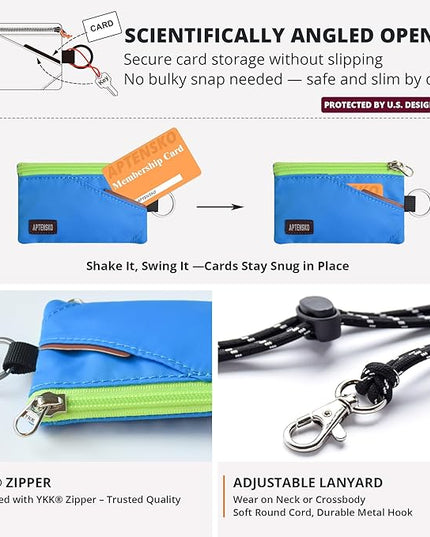 RFID Travel Wallet with Adjustable Lanyard-Zipper Small Wallet with ID Card Holder, Keychain for women&men-Minimalist Slim Waterproof Nylon case for ID, Cash, Key (Sky Blue)