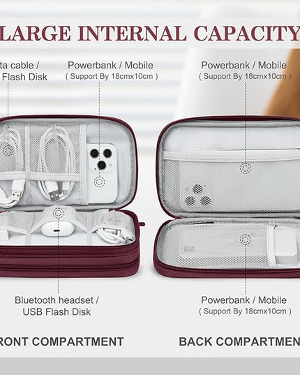 FYY Electronic Organizer, Travel Cable Organizer Bag Pouch Electronic Accessories Carry Case Portable Waterproof Double Layers Storage Bag for Cable, Charger, Phone, Earphone, Medium Size, Wine Red