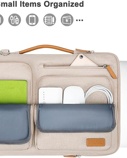 MOSISO 360 Protective Laptop Shoulder Bag,15-15.6 inch Computer Bags Compatible with MacBook Pro 16 inch, HP, Dell, Lenovo, Asus Notebook,Side Open Messenger Bag with 4 Zipper Pockets, Sand