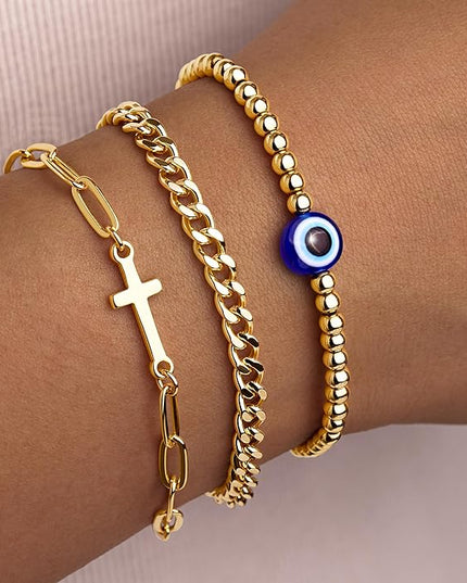 Gold Bracelets Set for Women Stack, Dainty Thick Bracelets Stack for Women Trendy, Simple Thin Gold Plated Cuff Stackable Bracelets With Beaded Cuban Paperclip Snake Rope Bangle Hand Chain Jewelry Gifts for Women Non Tainish