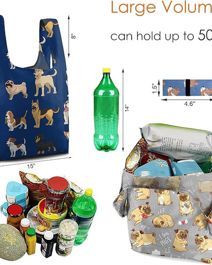 BeeGreen Marine Animal Reusable Grocery Bags Bulk Gifts 12-Pack - Large Tote with Zipper Pouch | Foldable & Washable Polyester Shopping Bags Heavy Duty Animal Lover Gifts Reusable Bag With Handles