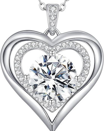 ANDSO Moissanite Heart Pendant Necklaces for Women, 925 Sterling Silver Necklace Engraved with 'I LOVE YOU', Ideal Anniversary Birthday Christmas Jewelry Gifts for Mom Wife Girlfriend Daughter Her