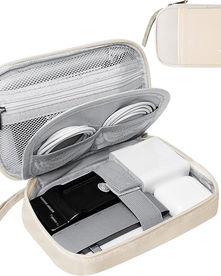 Electronics Travel Organizer,Portable Waterproof Electronic Travel Storage Bag for Small Charging Cord Storage,Charger,Small Electronics,SD Card etc,for Travel,Business -Beige
