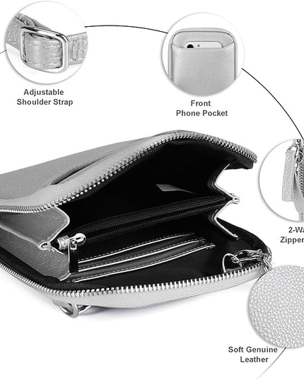 befen Genuine Leather Crossbody Cell Phone Purse for Women, Small Zip Around RFID Blocking Crossbody Wallet Bags