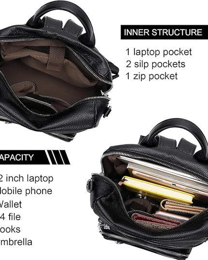 ALTOSY Genuine Leather Backpack Purse for Women Large Shoulder Bag With Laptop Compartment Multiple Pockets(S106 Black)