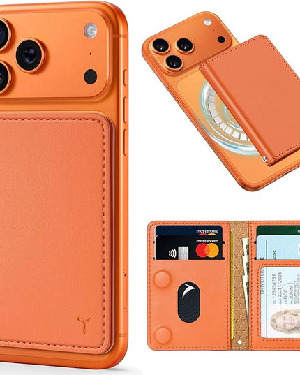 TUCCH for Magsafe Wallet with 6 Card Holders, RFID Blocking [Clear ID Window] PU Leather Men Women Folio Magnetic Phone Wallet for iPhone 17/16/15/14/13/12/Plus/Air/Pro/Pro Max Series, Orange
