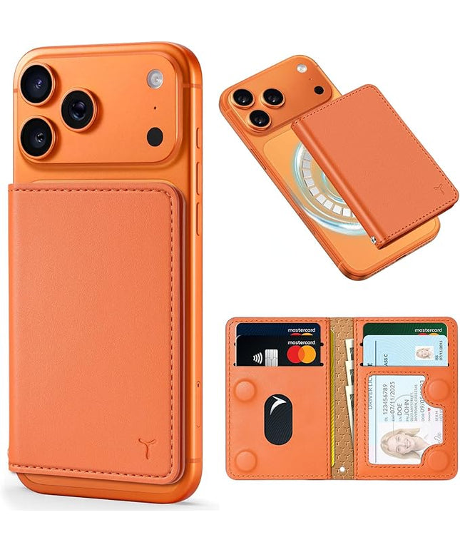 TUCCH for Magsafe Wallet with 6 Card Holders, RFID Blocking [Clear ID Window] PU Leather Men Women Folio Magnetic Phone Wallet for iPhone 17/16/15/14/13/12/Plus/Air/Pro/Pro Max Series, Orange