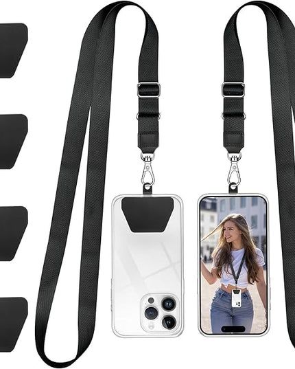 Doormoon Phone Lanyard, Adjustable Neck Strap with 4 TPU Patch for Phone Case Keys ID Badges Universal Cell Phone Lanyard Compatible with iPhone, Samsung, Most Smartphones, 2 Pack, Black Black