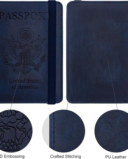 WALNEW Passport Holder for Travel, RFID Passport Cover Wallet for Women Men, PU Leather Passport Book Card Holder Case with Pen, Travelling Essentials for Flying