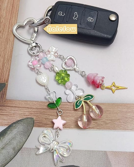 Keychain Bag Accessories Cute Cherry Strawberry Flower Keychains Accessories Decor for Keys Bags Purses Gift