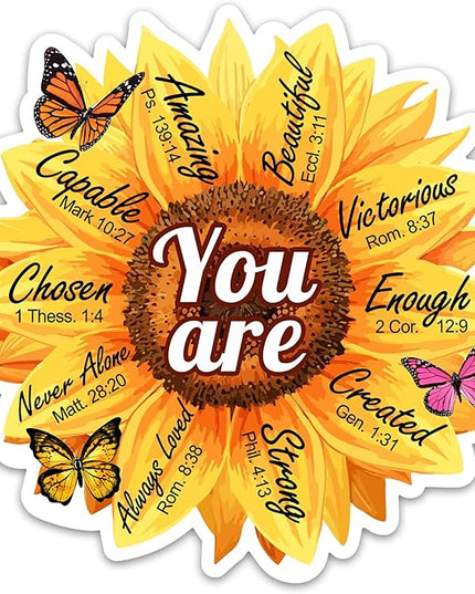 3PCs You Are Amazing Beautiful Enough Sticker, Sunflower Bible Verse Positive Affirmation Waterproof Vinyl Stickers For Laptop Water Bottle Journal, Religious Inspirational Self Love Decals (3 Inches)