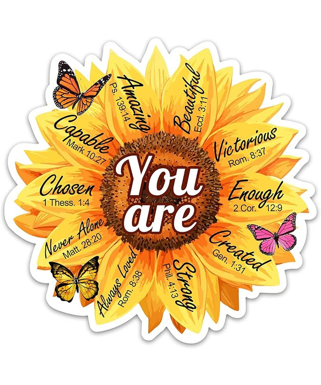 3PCs You Are Amazing Beautiful Enough Sticker, Sunflower Bible Verse Positive Affirmation Waterproof Vinyl Stickers For Laptop Water Bottle Journal, Religious Inspirational Self Love Decals (3 Inches)