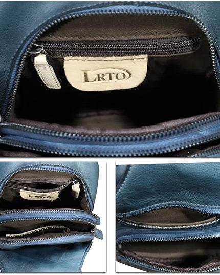 Genuine Leather Sling Bag Crossbody Purse Handmade Hiking Daypack Motorcycle Bag Retro Shoulder Backpack Vintage Chest Bag (NavyBlue)