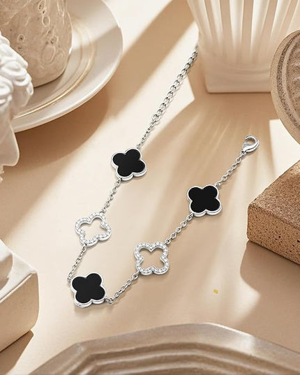 Clover Bracelet for Women 18k Gold Plated Silver Lucky Four Leaf Link Chain Bracelets Charm Trendy Jewelry Gifts for Women