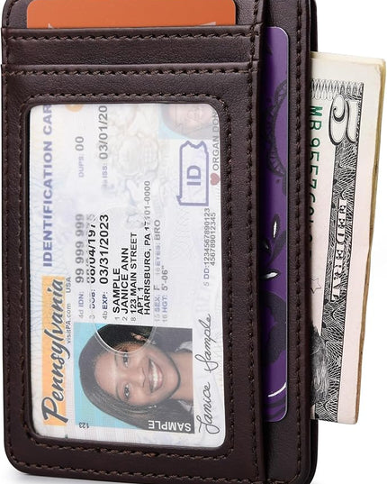 Buffway Slim Minimalist Front Pocket RFID Blocking Leather Wallets for Men and Women - Pebble Brown