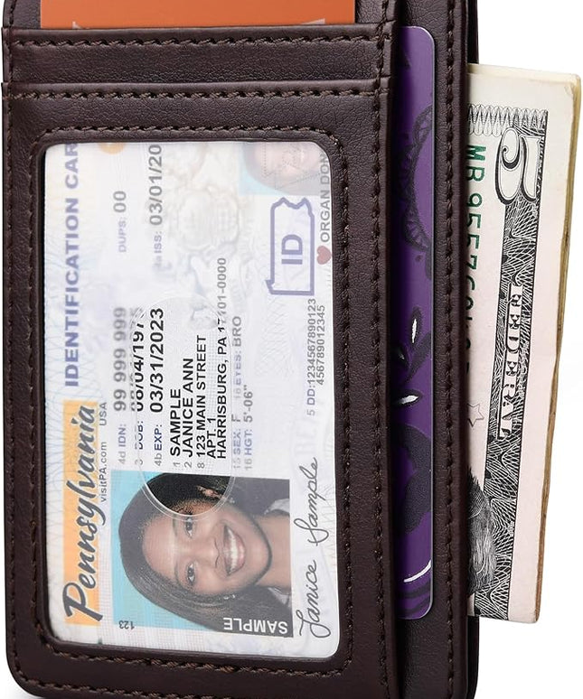 Buffway Slim Minimalist Front Pocket RFID Blocking Leather Wallets for Men and Women - Pebble Brown
