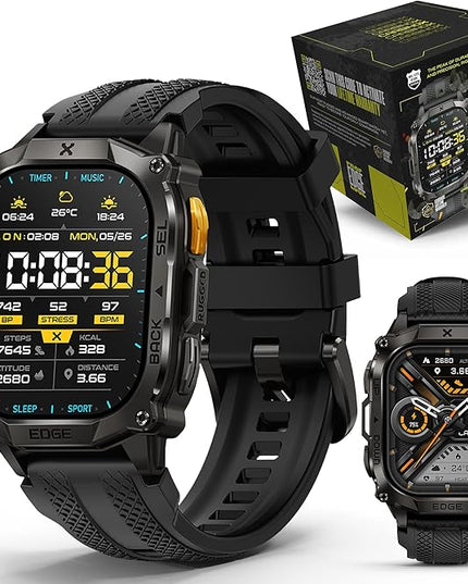 CARBINOX Edge Smart Watch Rugged, 1.96″ AMOLED, Stainless Steel, IP69K/5ATM Fitness trackers, Dual-Band GNSS, 500mAh, Bluetooth Calls, Smart Watch for Android Phones iOS (Black)