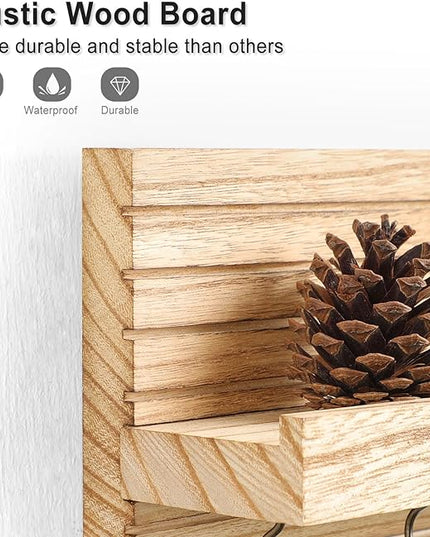 Lwenki Decorative Key Holder for Wall with Shelf, Entryway Shelf with Hooks Holds Leashes, Jackets and Glasses – Sturdy Wood Keyholder Entrance Hanger with Mounting Hardware (Wood, Medium)