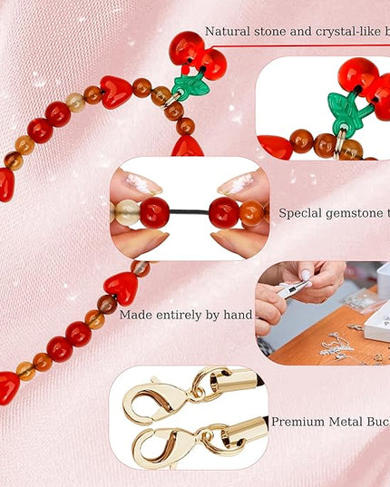 Marble Beaded Phone Wrist Strap,Detachable Phone Bracelet Strap with Tether Tab,Hands-Free Wristlet Strap (Sweet Cherries)